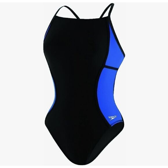Speedo 12/28 Women's Blue PowerPlus Sprint Splice Free Back One Piece Swimsuit - Picture 2 of 10